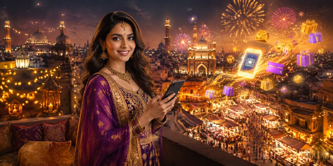 Night market in India showing mobile payments with UPI and wallets